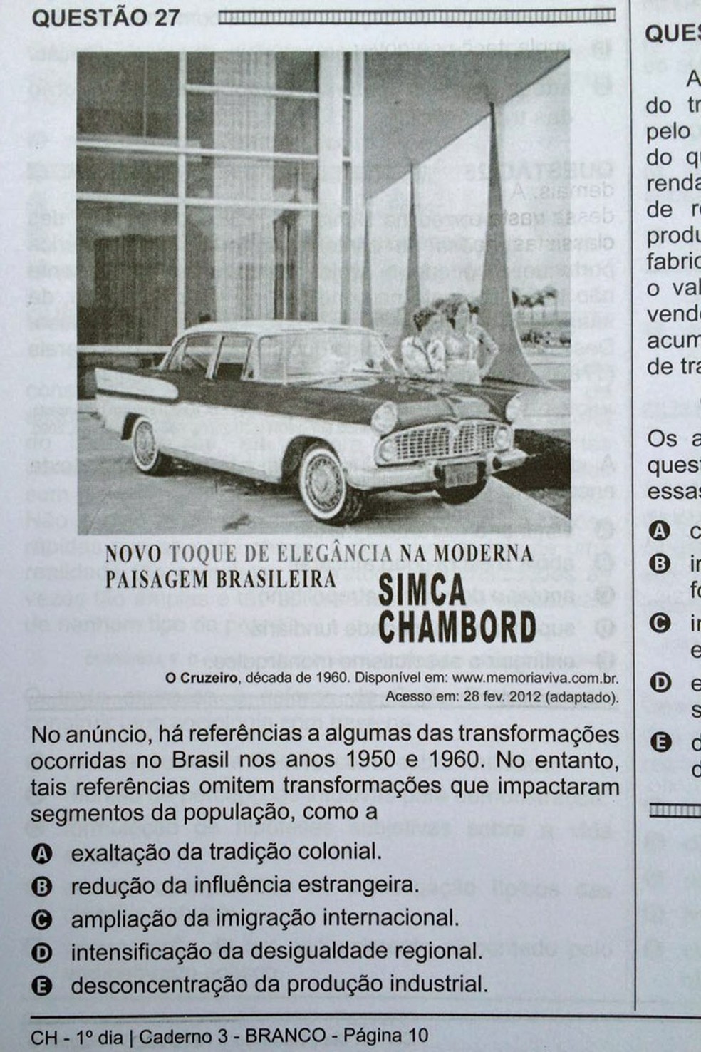 ENEM 2016 - 1º DIA - PROVA BRANCA - QUESTÃO 27 (Foto: G1 )