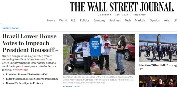 Votação na Câmara também foi divulgada pelo Wall Street Journal (Foto: Reprodução/Wall Street Journal)