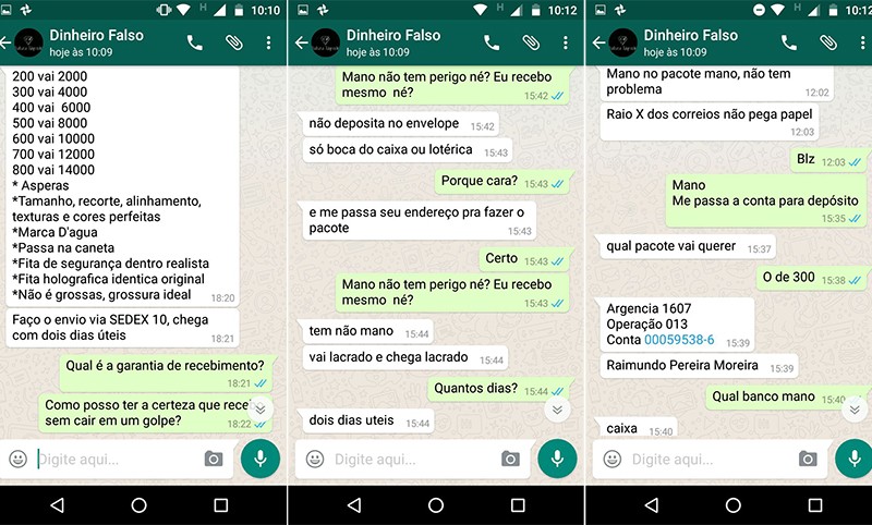 Conversa com vendedor de notas falsas (Foto: Reproducao/Whats App)