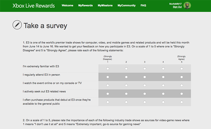 Responda a pesquisas da Xbox Live Rewards (Foto: Reprodução/Murilo Molina)