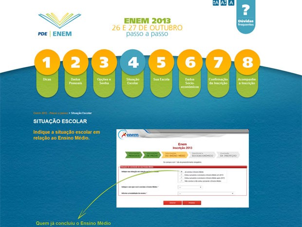 Site traz o passo a passo para a inscrição no Enem 2013 (Foto: Reprodução)