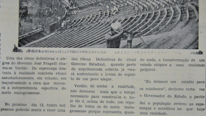 Jornal Diário de Cuiabá de março de 1975 inauguração do Estádio Verdã em Cuiabá (Foto: Arquivo Público de Mato Grosso)