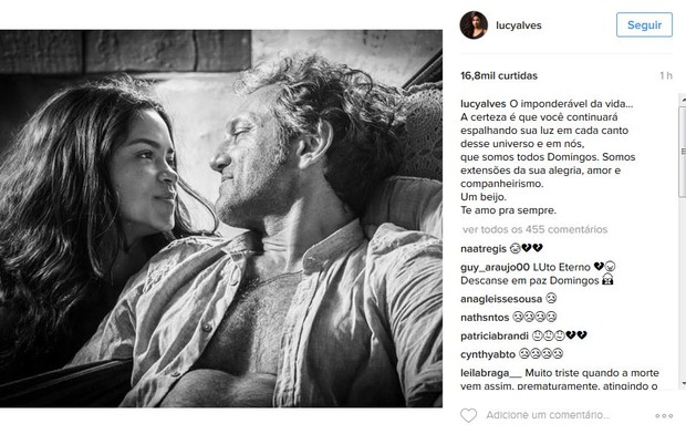 Lucy Alves faz post no instagram em homenagem a Domingos Montagner (Foto: Reprodução/Instagram)