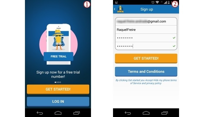 Telas de criação de cadastro no Hide My Phone (Foto: Reprodução/ Raquel Freire)