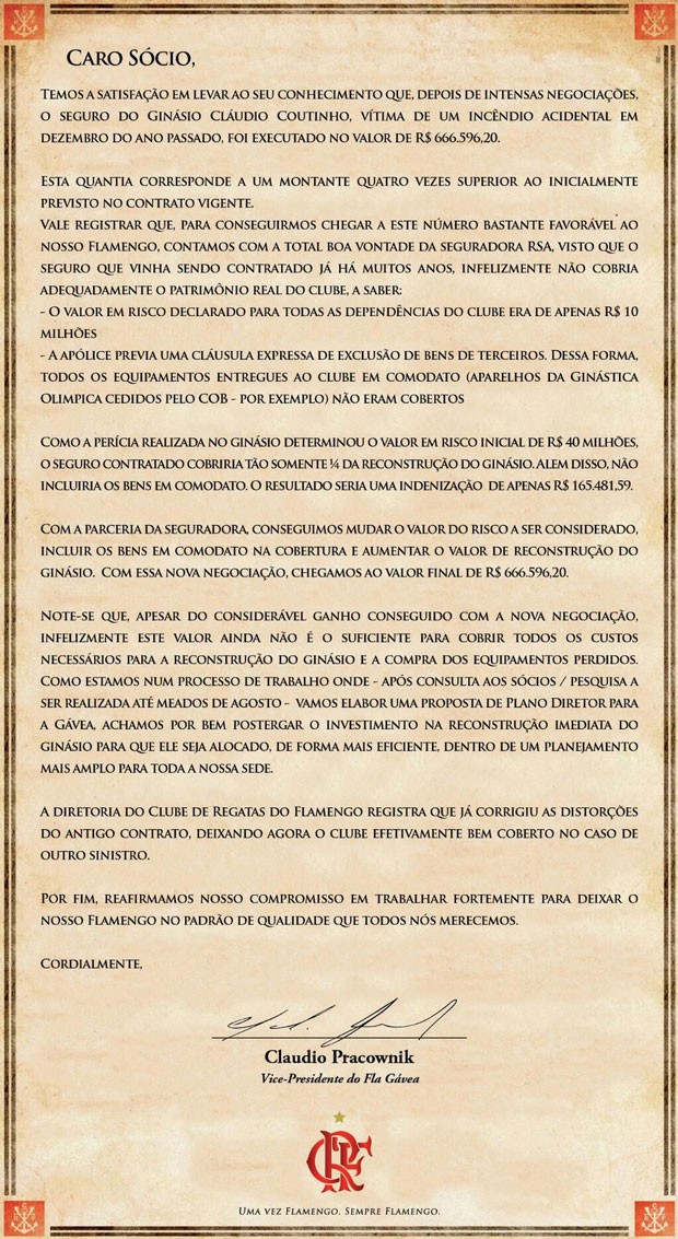 carta sócio flamengo (Foto: Reprodução / Twitter)
