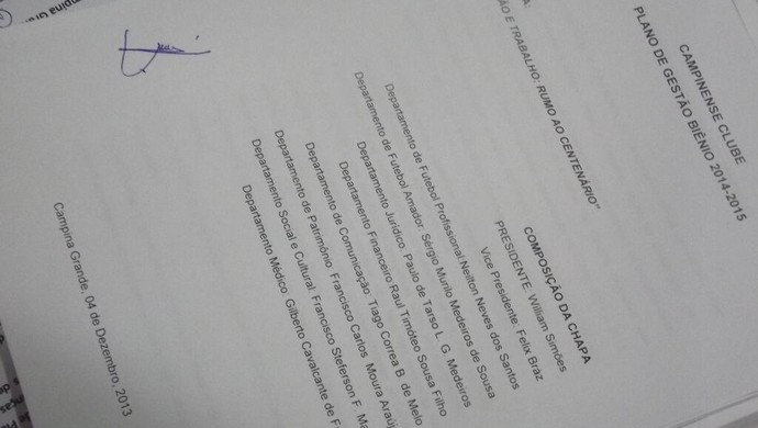 Chapa William Simões, Campinense (Foto: Divulgação / Campinense) Chapa William Simões, Campinense (Foto: Divulgação / Campinense)