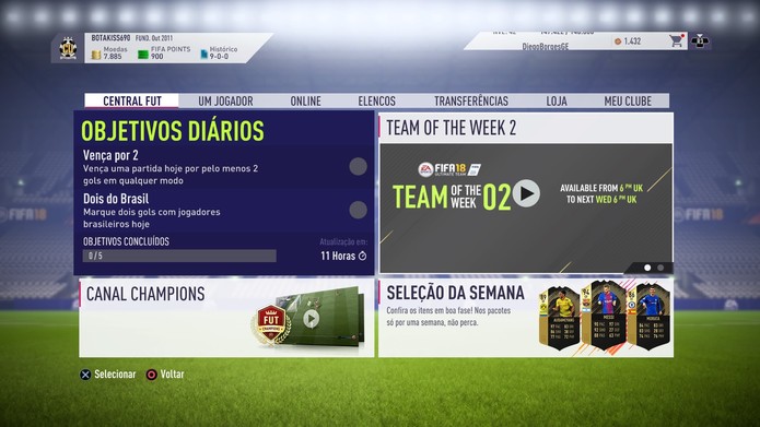 Modo Ultimate Team de FIFA 18 (Foto: Reprodução / TechTudo) Modo Ultimate Team de FIFA 18 (Foto: Reprodução / TechTudo)