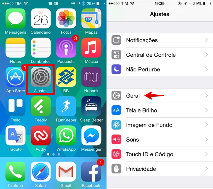 Acesse as configurações do iOS (Foto: Reprodução/Helito Bijora) Acesse as configurações do iOS (Foto: Reprodução/Helito Bijora)