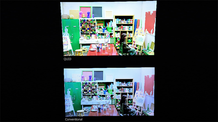 QLED usa o conceito dos pontos quânticos: mais brilho por toda a área da tela, contraste maior e cores mais precisas. Na imagem, a comparação da TV QLED com uma convencional (Foto: Divulgação/Samsung)