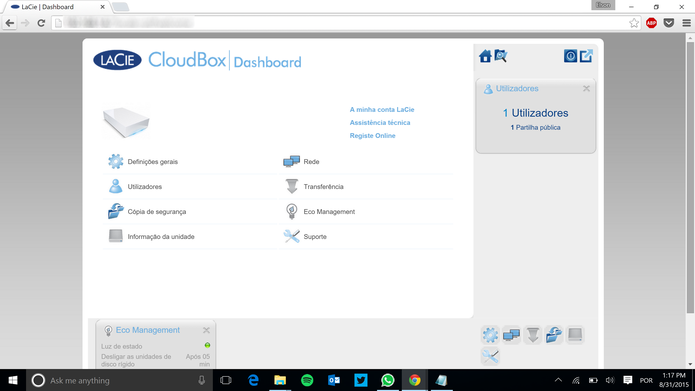 O Lacie CloudBox conta com Dashboard onde usuário pode administrar o aparelho (Foto: Reprodução/Elson de Souza) (Foto: O Lacie CloudBox conta com Dashboard onde usuário pode administrar o aparelho (Foto: Reprodução/Elson de Souza)) O Lacie CloudBox conta com Dashboard onde usuário pode administrar o aparelho (Foto: Reprodução/Elson de Souza) (Foto: O Lacie CloudBox conta com Dashboard onde usuário pode administrar o aparelho (Foto: Reprodução/Elson de Souza))
