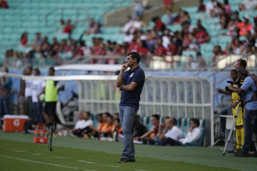 O técnico Fábio Carille acompanha o jogo entre Vitória e Corinthians  (Foto: Adilton Venegeroles / Agência A Tarde / Estadão Conteúdo )