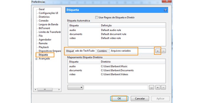 Crie sua etiqueta personalizada no uTorrent (Foto: Reprodução/Barbara Mannara)