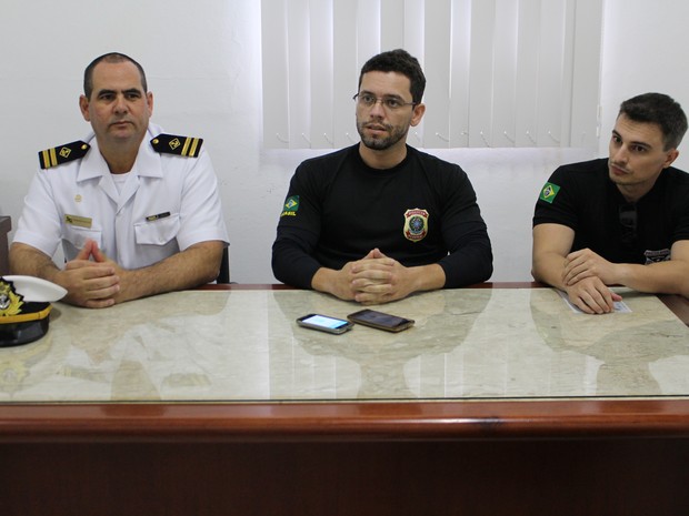 Delegado da PF e Civil e capitão da Marinha falam sobre operação (Foto: Júnior Freitas/ G1)
