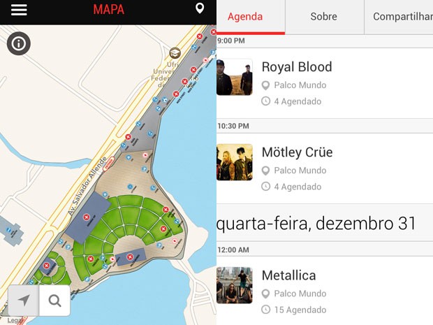 Prints do aplicativo do Rock in Rio (Foto: Divulgação)