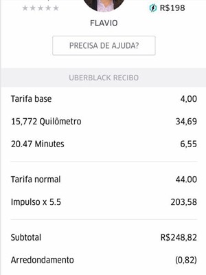 Recibo mostra preço cobrado por aplicativo Uber durante réveillon (Foto: Reprodução)