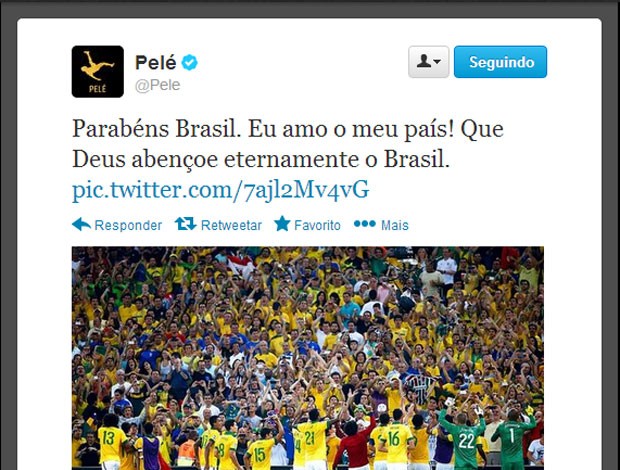 Reprodução twitter Pelé parabeniza  (Foto: Reprodução / Twitter)