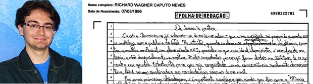 Trecho da redação do estudante Richard Wagner Caputo Neves (Foto: Arquivo pessoal/ Reprodução)