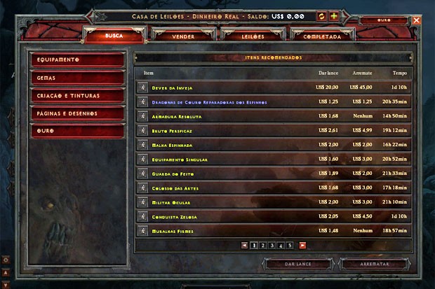 Casa de Leilões com dinheiro real de 'Diablo III' já está no ar, mas apenas com o comércio em dólares (Foto: Reprodução)