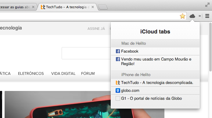 Abas abertas no Safari em outros dispositivos podem ser facilmente acessadas pelo Chrome (Foto: Reprodução/Helito Bijora)