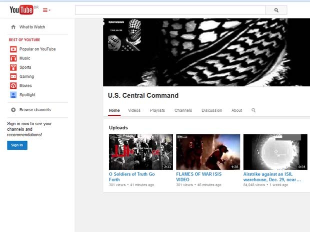 Conta do Comando Central dos EUA no YouTube publicou vídeos sobre jihadistas (Foto: Reprodução/Youtube/U.S. Central Command)
