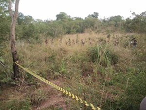 Suposto corpo de garota foi achado em cova rasa no meio do mato (Foto: Denise Soares / G1)