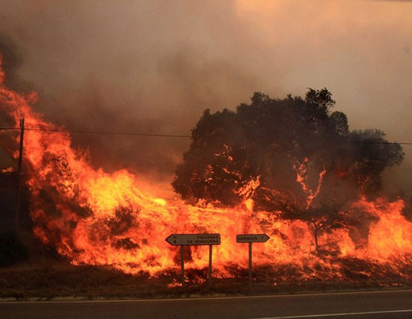 Incêncio na região de Girona, na Espanha, fronteira com a França, deixou três mortos. (Foto: Joan Castro/AFP)