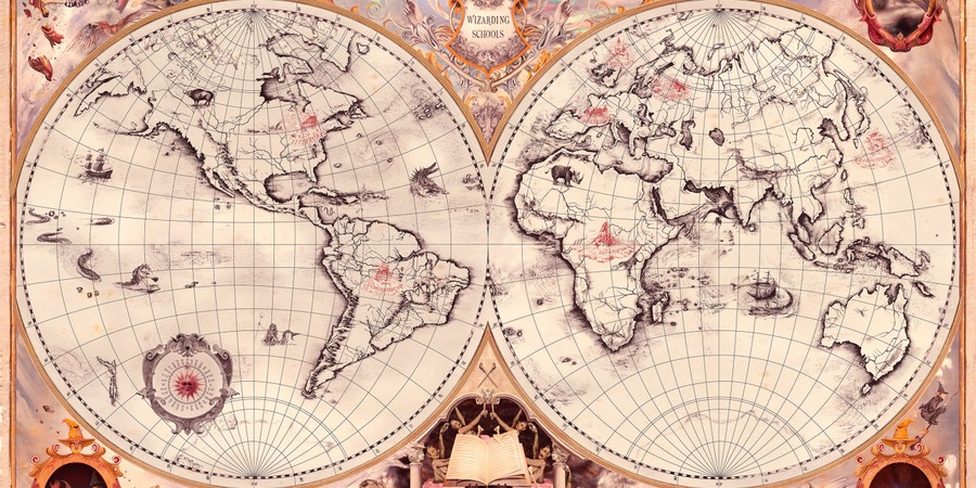 Mapa das escolas de Magia. Segundo a autora da saga Harry Potter, J. K. Rowling, há 11 academias oficiais espalhadas ao redor do mundo. (Foto: Reprodução Pottermore)