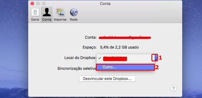 Inciando a troca do local da pasta padrão do DropBox (Foto: Reprodução/Edivaldo Brito)