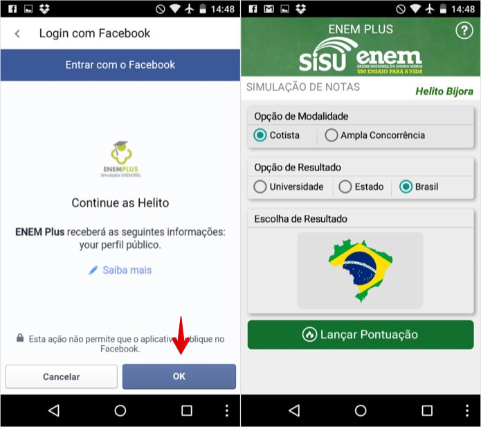 Permita que o app tenha acesso à sua conta do Facebook (Foto: Reprodução/Helito Bijora)