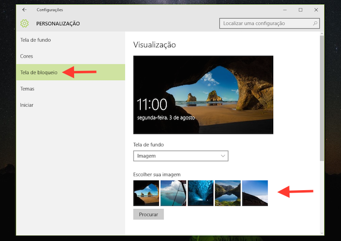 Trocando a foto da tela de bloqueio do Windows 10 (Foto: Reprodução/Marvin Costa)