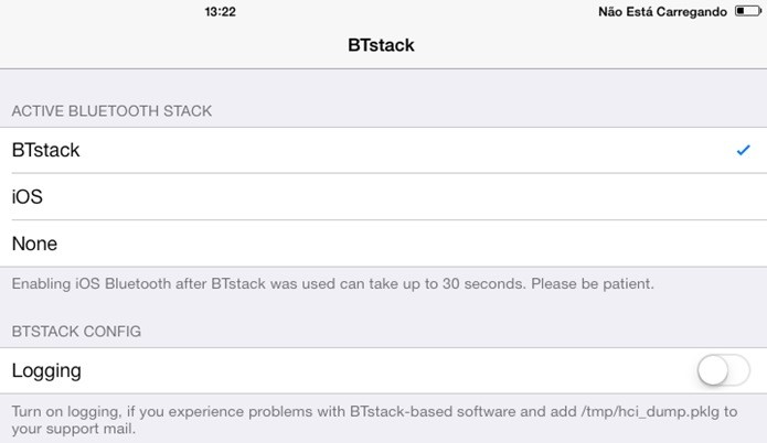 Deixe o BTstack ativo, como na imagem acima (Foto: Reprodução / Dario Coutinho)