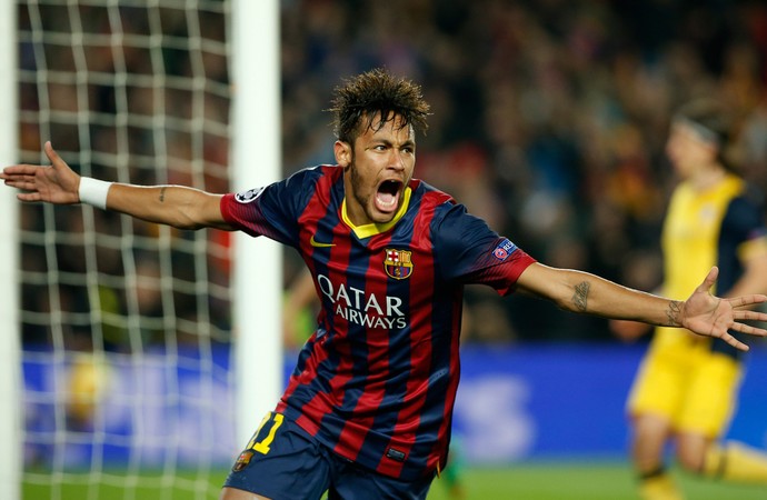 Neymar comemora, Barcelona x Atlético de Madrid (Foto: AP) Neymar comemora, Barcelona x Atlético de Madrid (Foto: AP)
