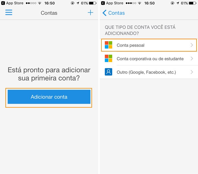 Configure a sua conta Microsoft também no app (Foto: Reprodução)