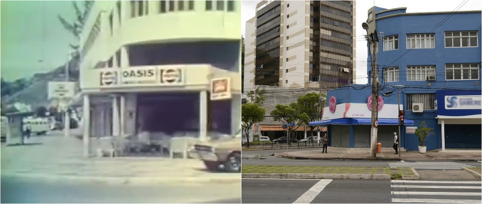 Esquina entre a rua Ferreira Coelho e César Helal, em Vitória. Imagens de 1977 e 2015 (Foto: Montagem/ G1)