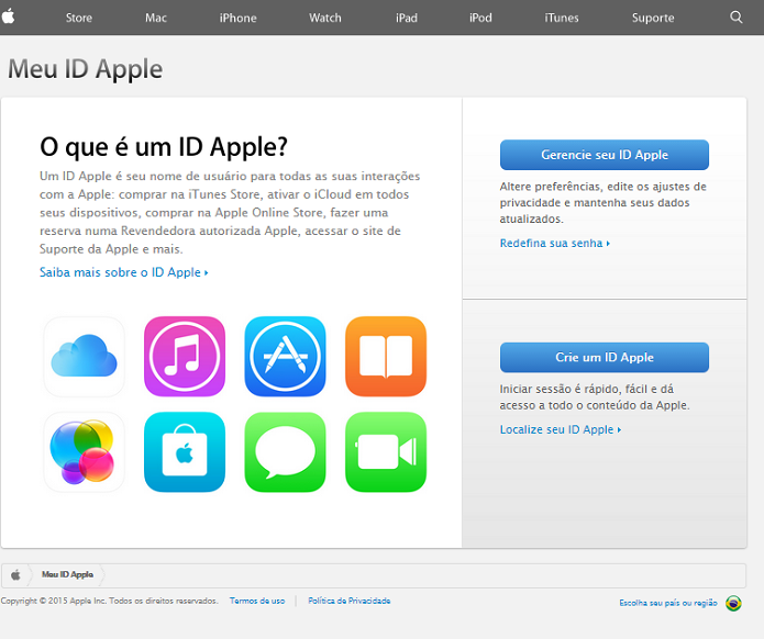 Acessando o site de gerenciamento de contas da Apple (Foto: Reprodução/Thiago Barros)
