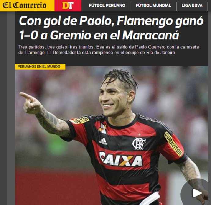jornais peruanos - Guerrero Flamengo x Grêmio