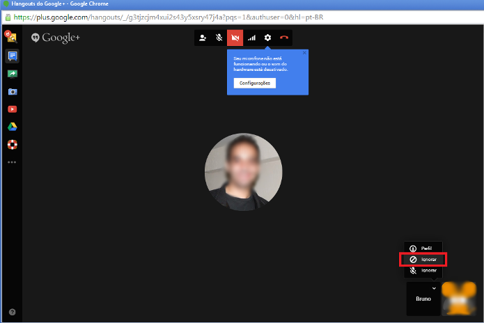 Aprenda a ignorar um contato na vídeo chamada do Hangouts (Foto: Reprodução/Lívia Dâmaso) Aprenda a ignorar um contato na vídeo chamada do Hangouts (Foto: Reprodução/Lívia Dâmaso)