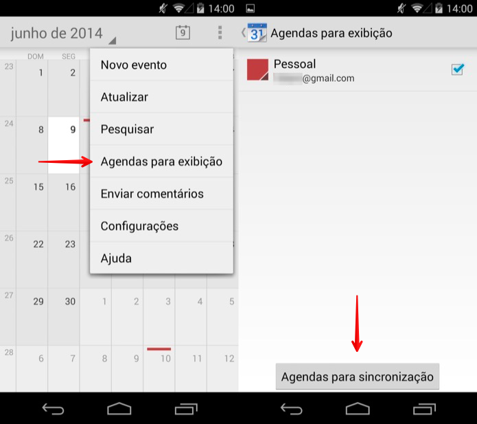 Sincronizando calendário com o aplicativo do Android (Foto: Reprodução/Helito Bijora)