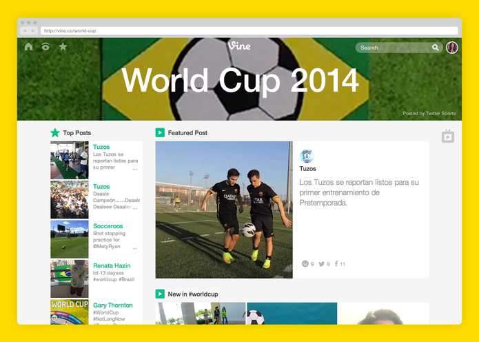 Vine cria central de vídeos curtos para a Copa do Mundo no Brasil (Foto: Reprodução/Vine) Vine cria central de vídeos curtos para a Copa do Mundo no Brasil (Foto: Reprodução/Vine)