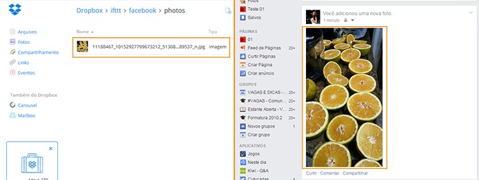 Note que as imagens postadas no Facebook serão salvas na pasta do Dropbox (Foto: Reprodução/Barbara Mannara)