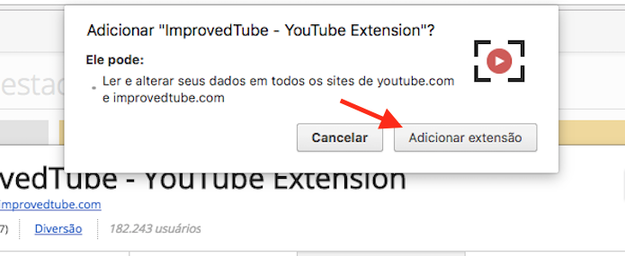 Opção para instalar a extensão ImprovedTube no Google Chrome (Foto: Reprodução/Marvin Costa)