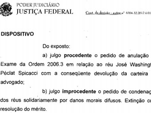Na sentença, juiz determina devolução da carteira de advogado, em Goiás (Foto: Reprodução/ MPF)