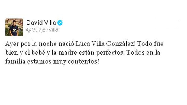 David Villa twitter nascimento filho (Foto: Reprodução / Twitter)