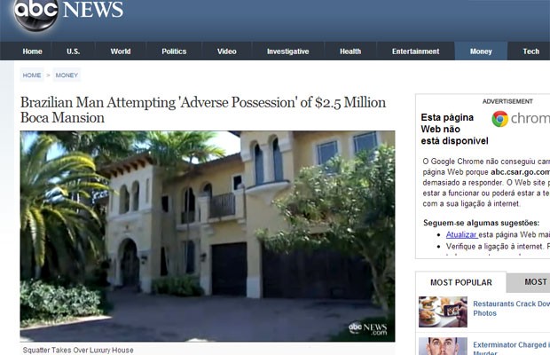 Reportagem da rede ABC mostra a mansão 'invadida' pelo brasileiro André Barbosa, nos EUA (Foto: Reprodução/ABCnews)