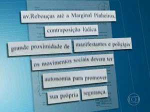 Carta enviada por organizadores de protesto à PM (Foto: Reprodução/TV Globo)