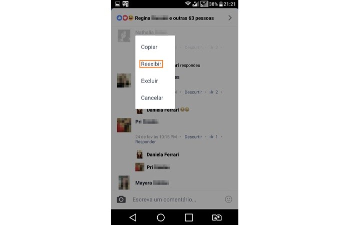 Clique em reexibir para mostrar o comentário (Foto: Reprodução/Daniela Ferrari)
