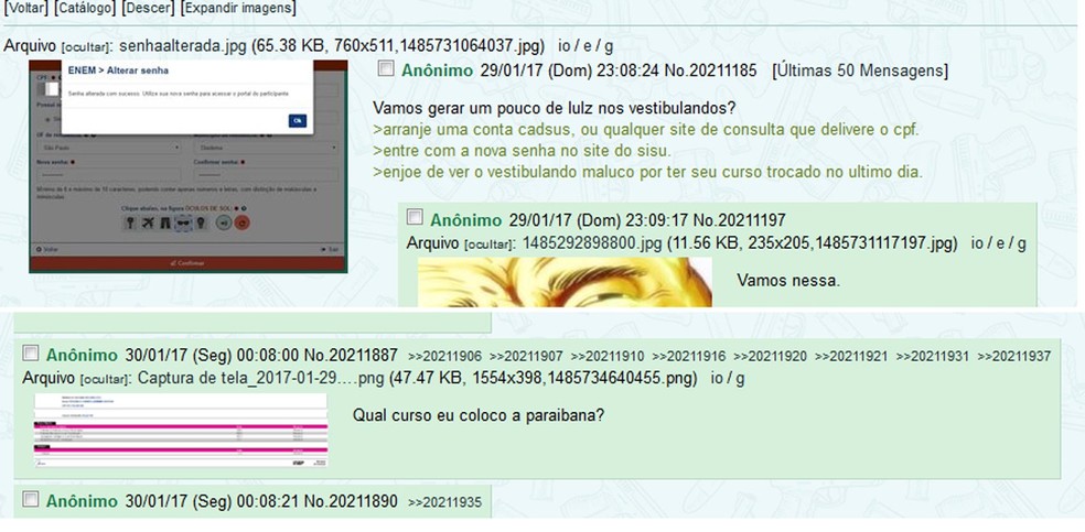 Fórum anônimo na internet explorou brecha de segurança do Enem usando dados da estudante da Paraíba que ganhou repercussão por causa de sua nota mil na redação (Foto: Reprodução)