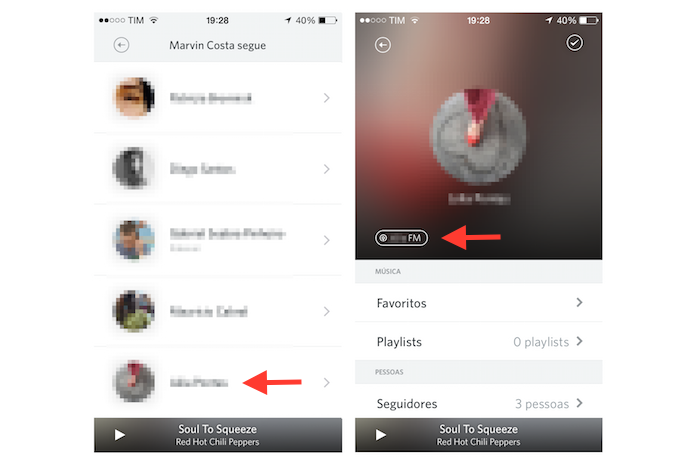 Iniciando uma rádio de um amigo no Rdio para iPhone (Foto: Reprodução/Marvin Costa)