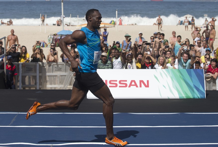 O atleta jamaicano Usain Bolt participa de competição no Rio de Janeiro