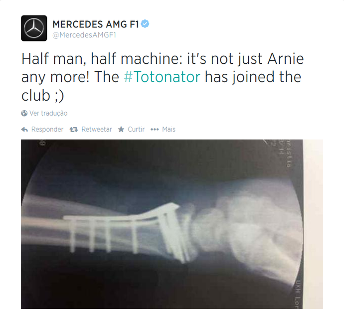 Mercedes brinca com acidente de bibicleta de Toto Wolff (Foto: Reprodução/Twitter)